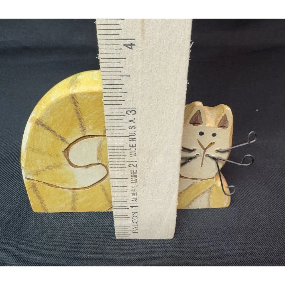 Vintage 1999 Tender Heart Treasures Carved Wooden Tabby Cat Figure 4